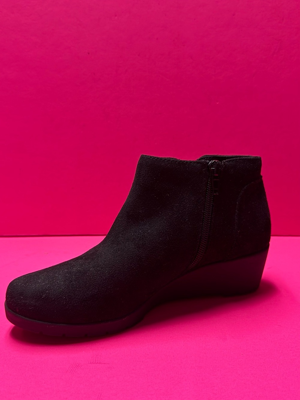 East 5th Black Suede Wedge Ankle Bootie